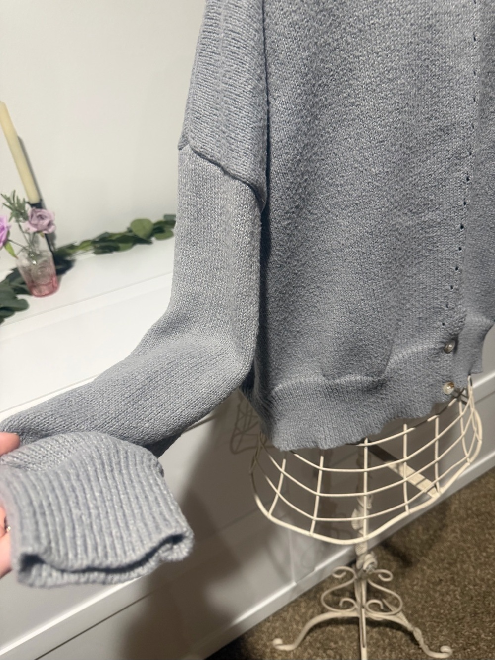 SHEIN Light Gray Crewneck Sweater with Black Floral Brooch - Picture 4 of 10